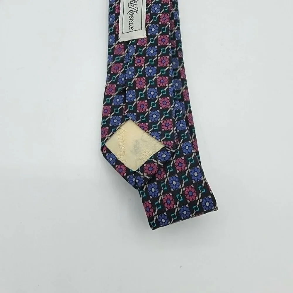 Fumagalli's Men's Silk Designer Necktie Purple Blue Geometric Size 57 x 3.25